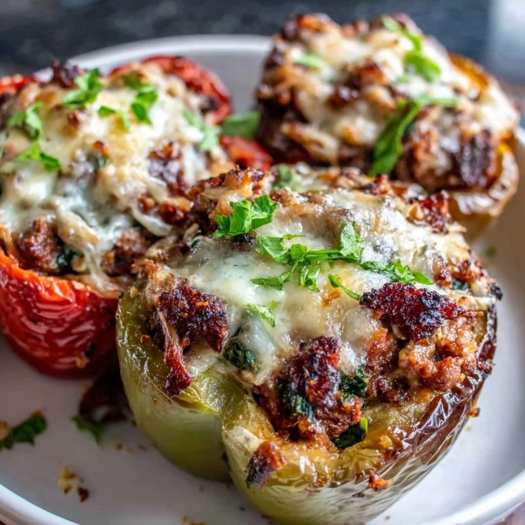 Hamburger Meat And Spinach Stuffed Peppers