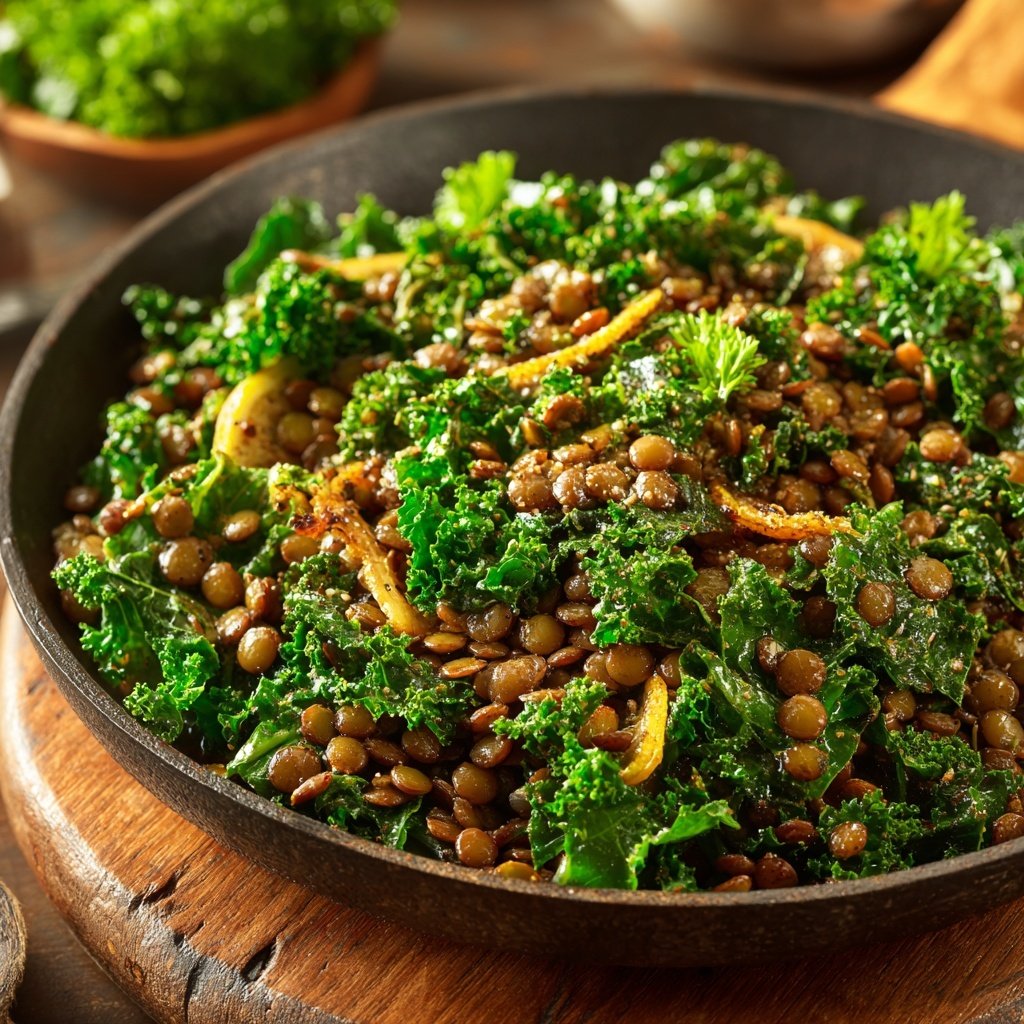Roasted Lemon Garlic Lentil Skillet