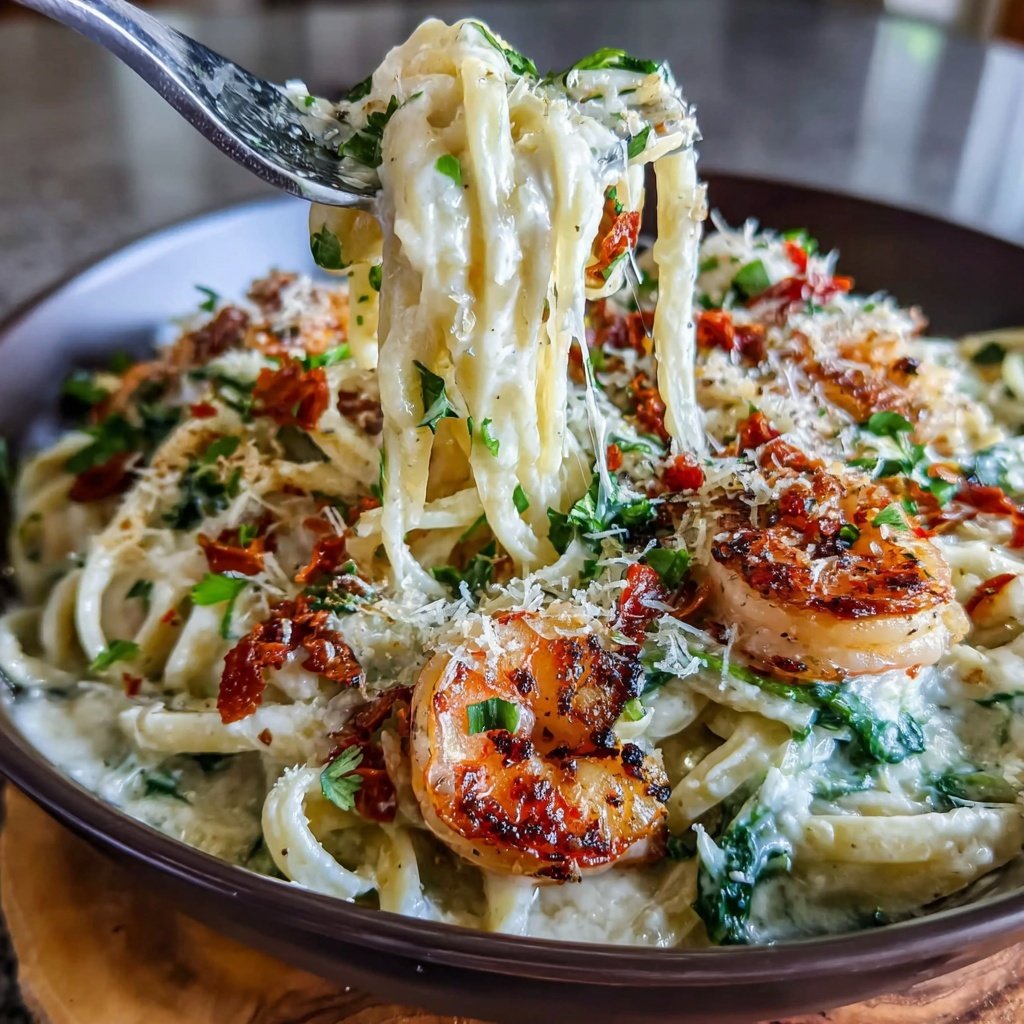 Shrimp And Spinach Alfredo Pasta