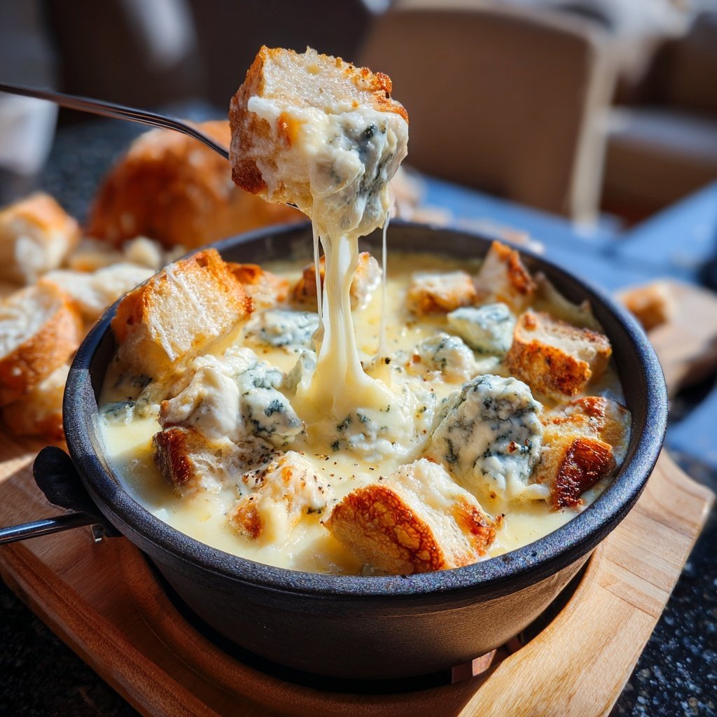 Fondue with Mild Blue Cheese and Garlic