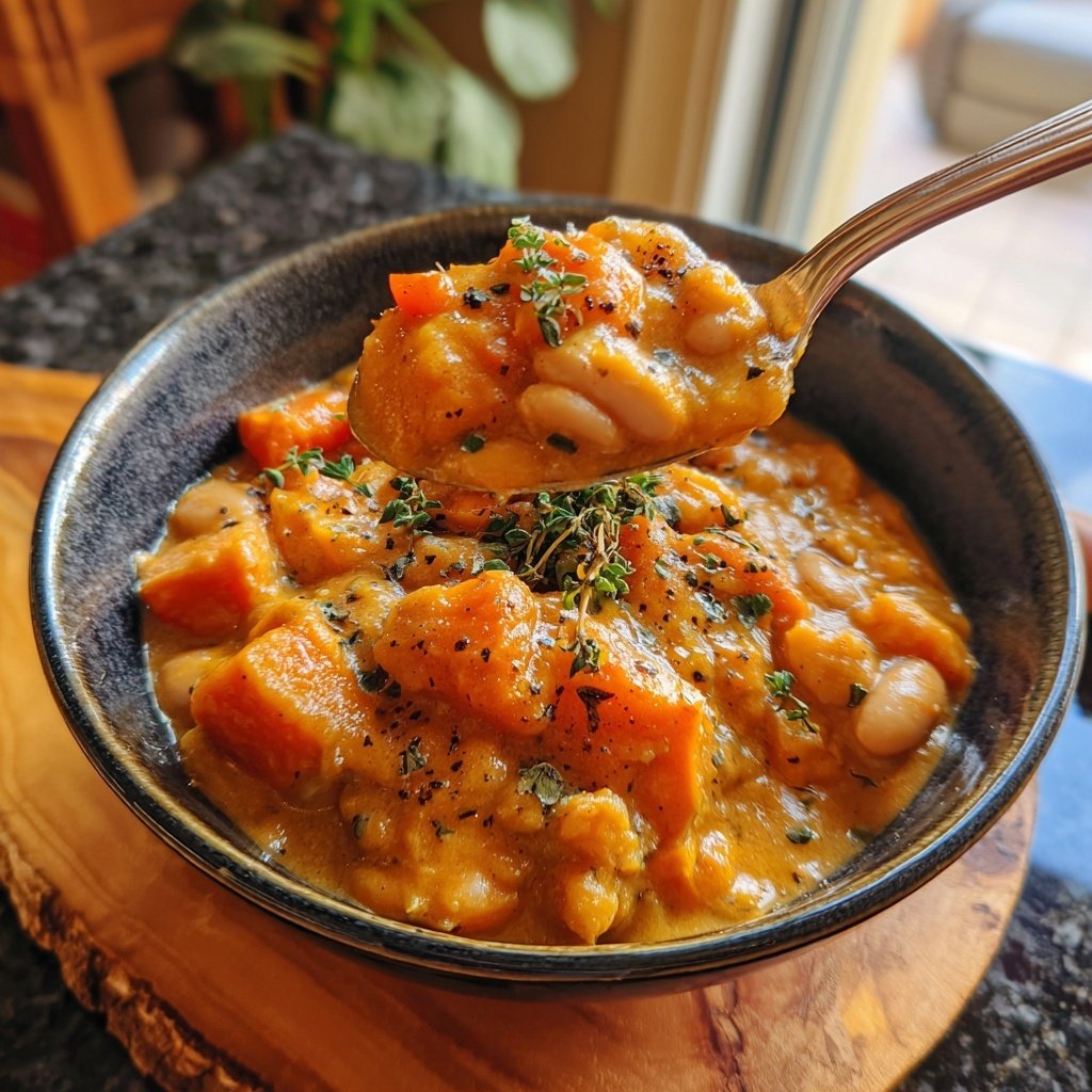 Healthy Crockpot Sweet Potato White Bean Stew